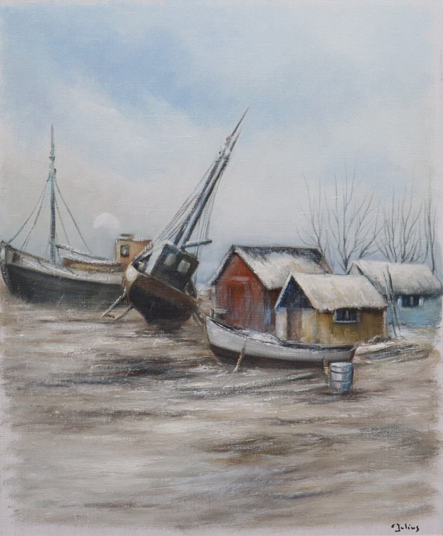 olja på duk, fiskeläge.