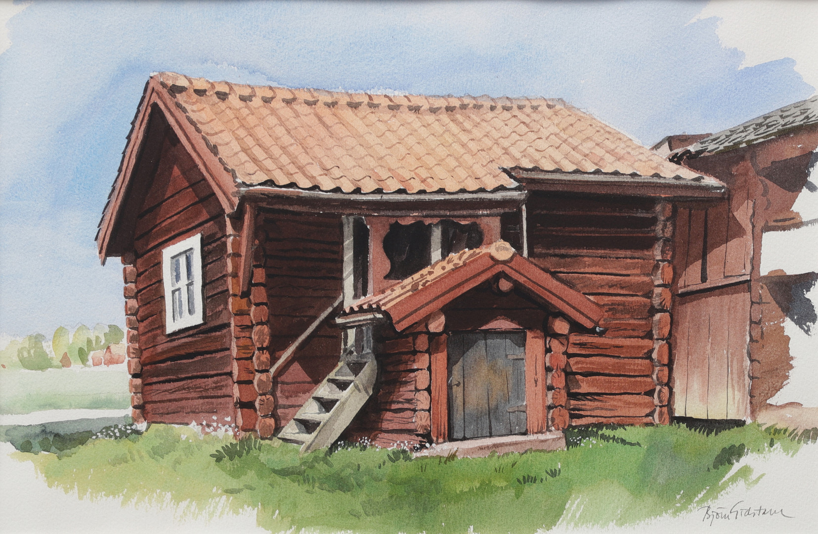 Stockhus, akvarell, signerad.