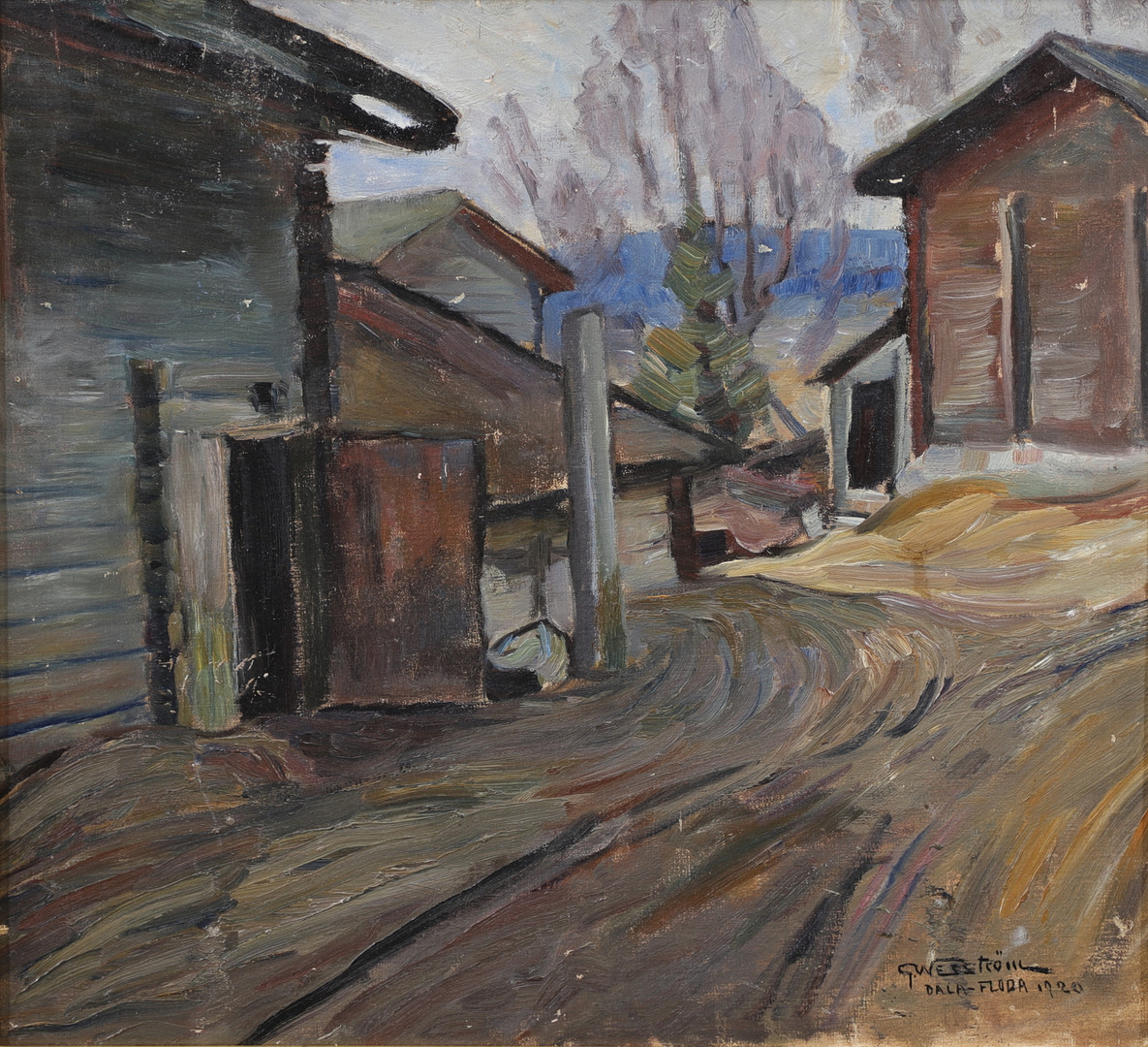 "Svarvargården, Holsåker", olja på duk, signerad och daterad "Dala-Floda 1920".
