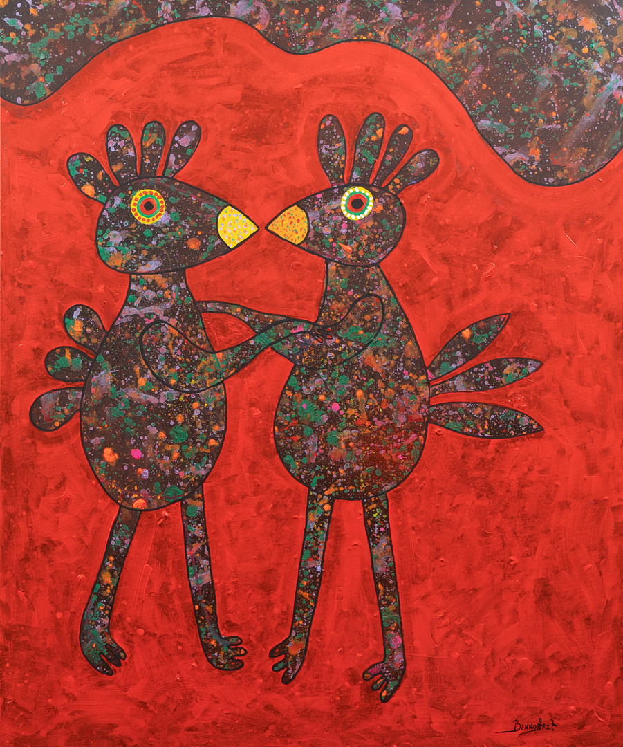 "Our first kiss", akryl på duk, signerad.