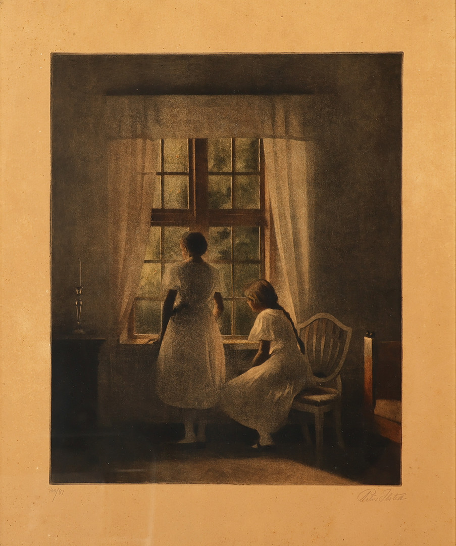 Komposition, 'Der ventes gæster', mezzotinte, signeret, opus 6 fra 1911.