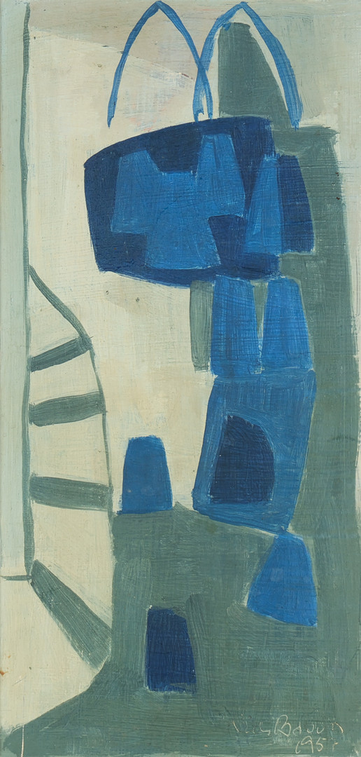 Abstrakt komposition, olie på plade, "Nonner i Assisi", Italien, signeret og dateret 1957.