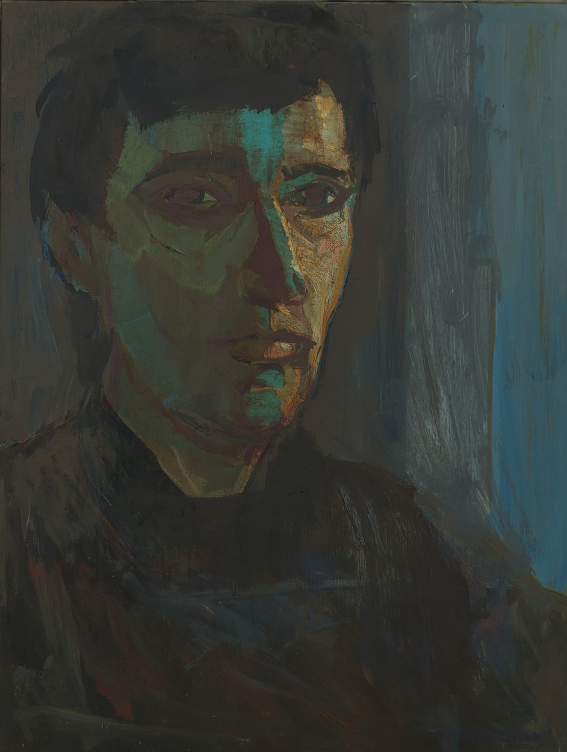 Niels Mandrup Bruun, Komposition, selvportræt, olie på lærred, signeret.