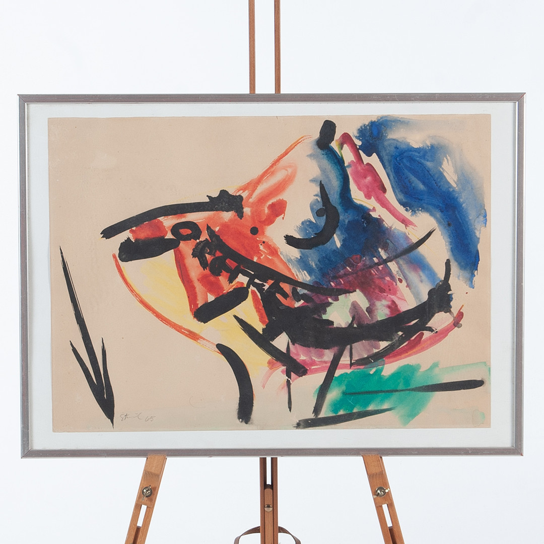 Akvarell/gouache, abstrakt komposition signerad och daterad -65.