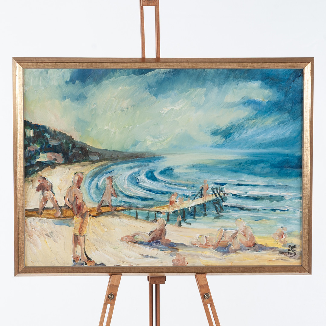 "en dag på stranden", olja på duk, signerad.