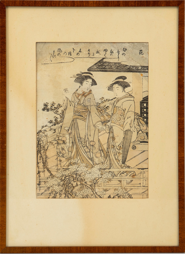 TILLSKRIVEN. "Kurtisaner" träsnitt, Japan, Edo, omkring 1800.