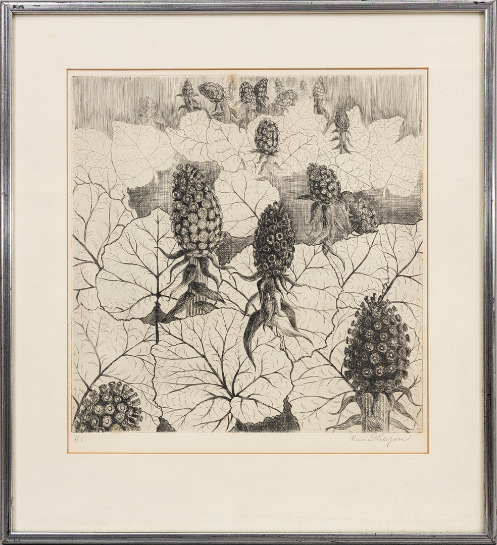 Floral komposition, etsning, signerad, H.C.