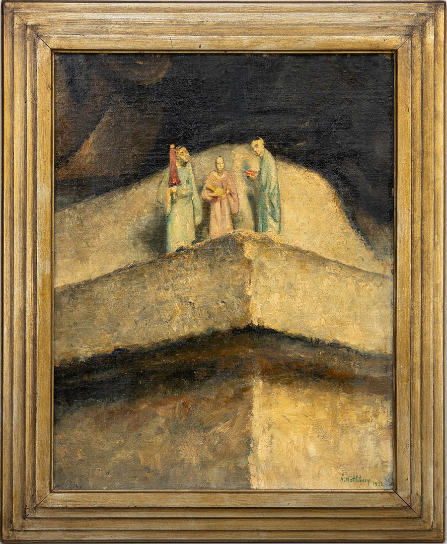 Tre vise män, olja på pannå, signerad, daterad 1932.