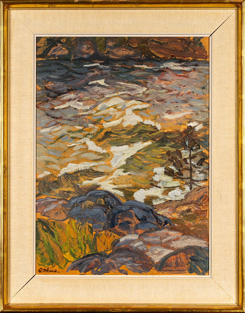 Olja på smörpapper, "Faxälven", Signerad.