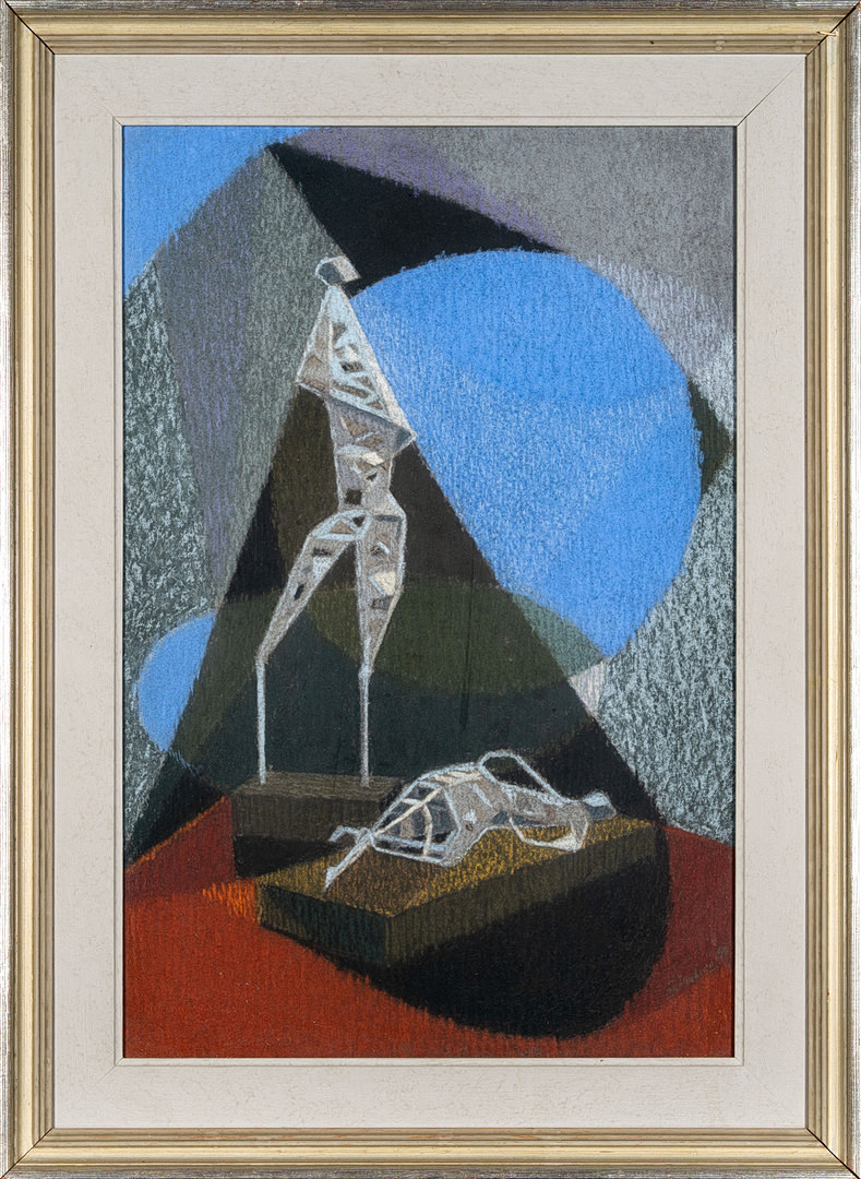 Pastell på papper, "Tennskulpturer", signerad och daterad 1959.
