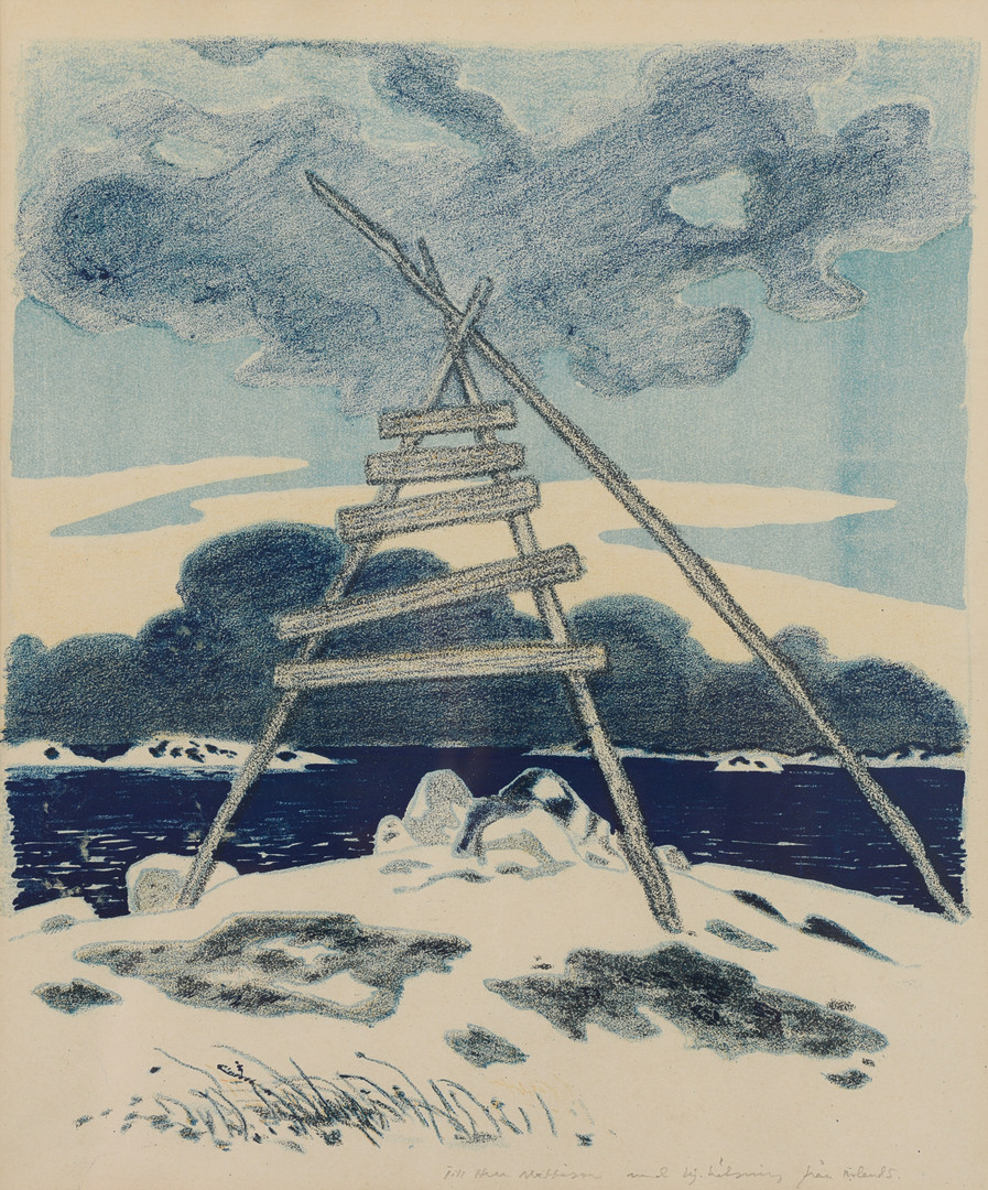 Stångmärket på Utterkobben, Gillöga skärgård, litografi, signerad med hälsning.