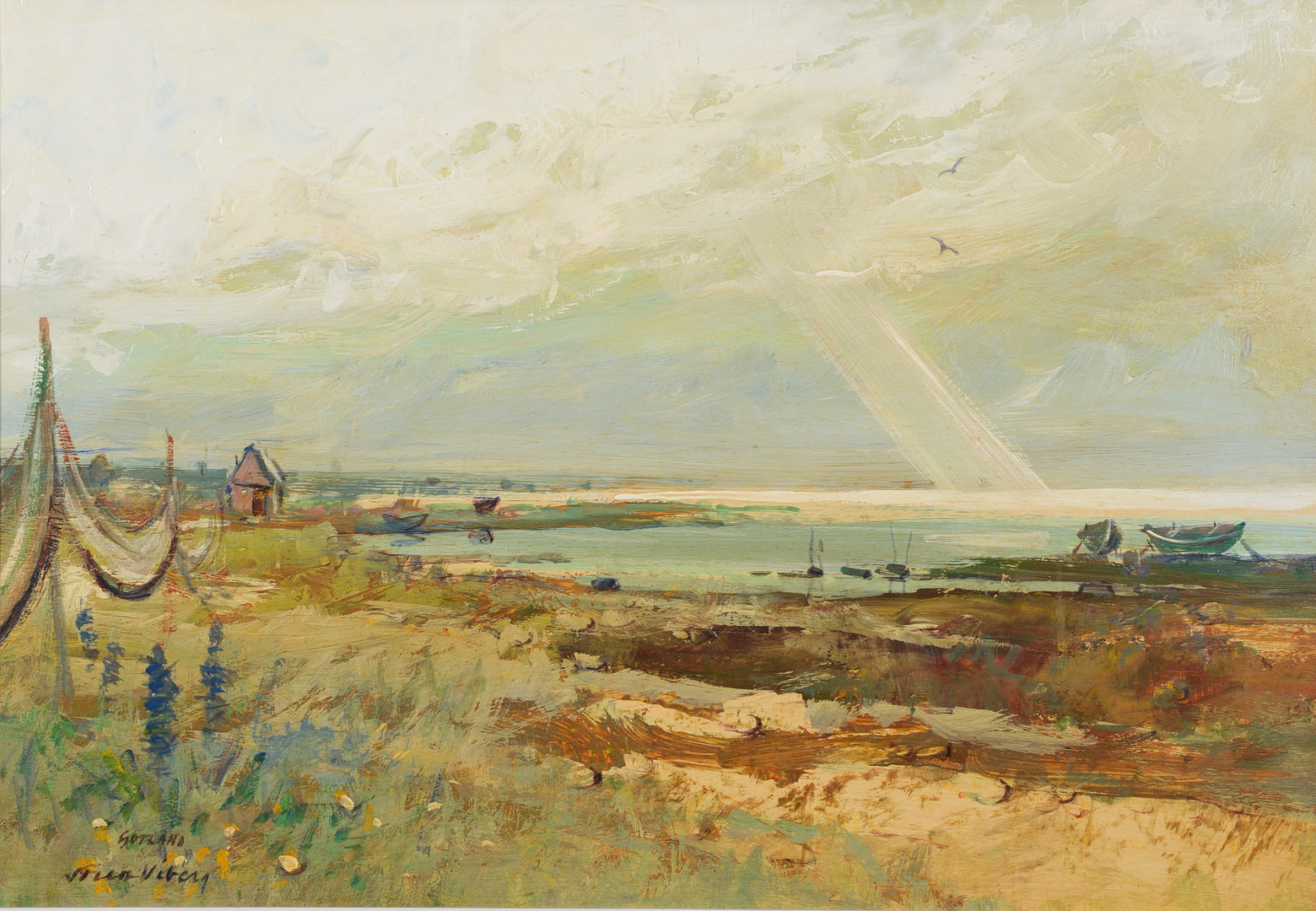 "På Sudret/Gotland", olja på pannå, signerad.