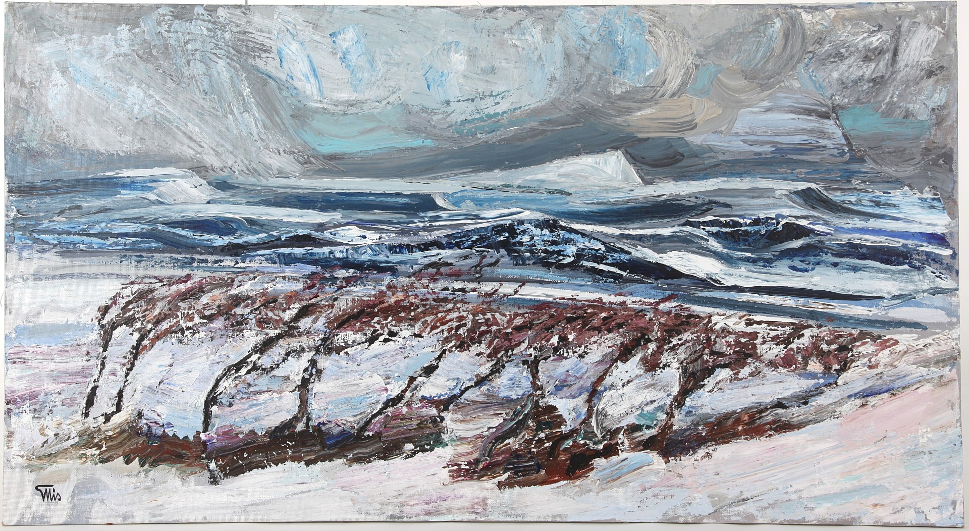 1923-2007. Olja på duk, 60 x 110 cm, "Vårvinter i Härjedalen", signerad.