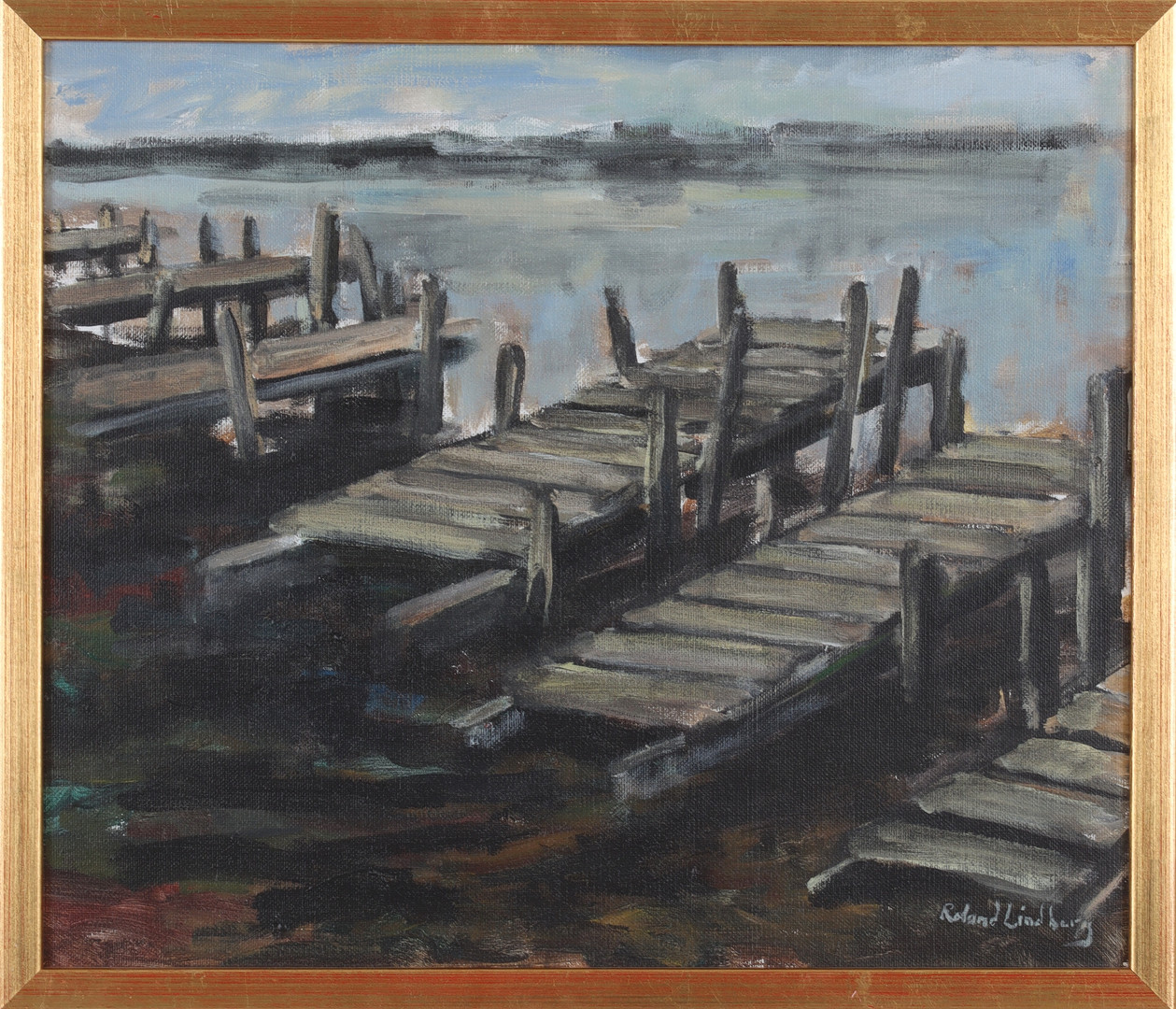 "Bryggor", olja på duk, signerad.