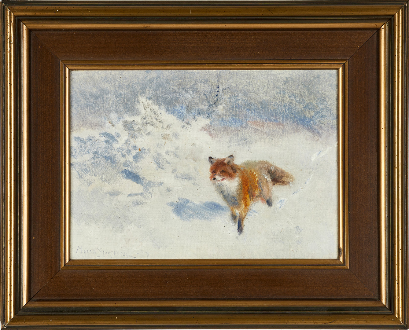 "Räv i snö", signerad och daterad -34, olja på duk.