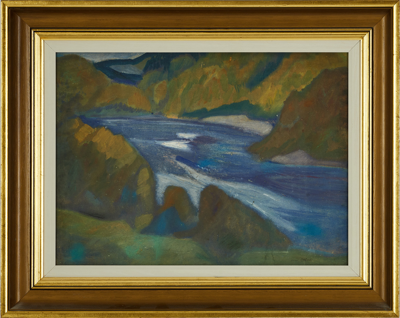 Norrländskt landskap, signerad Helmer Osslund, gouache.