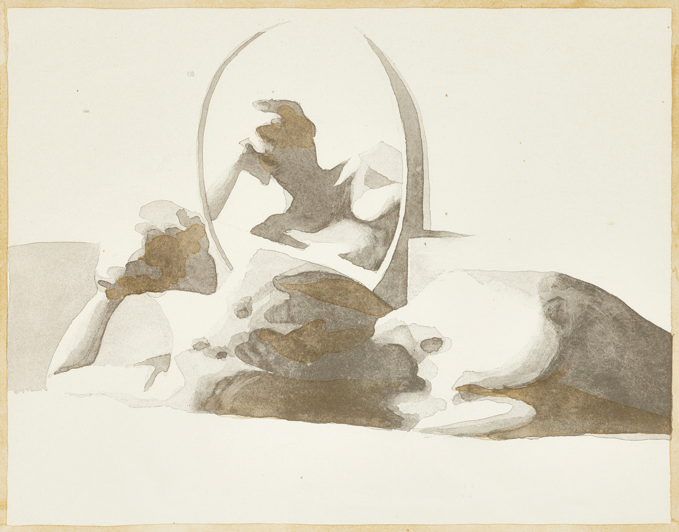 "Spegeln", monogramsignerad P.A., litografi.