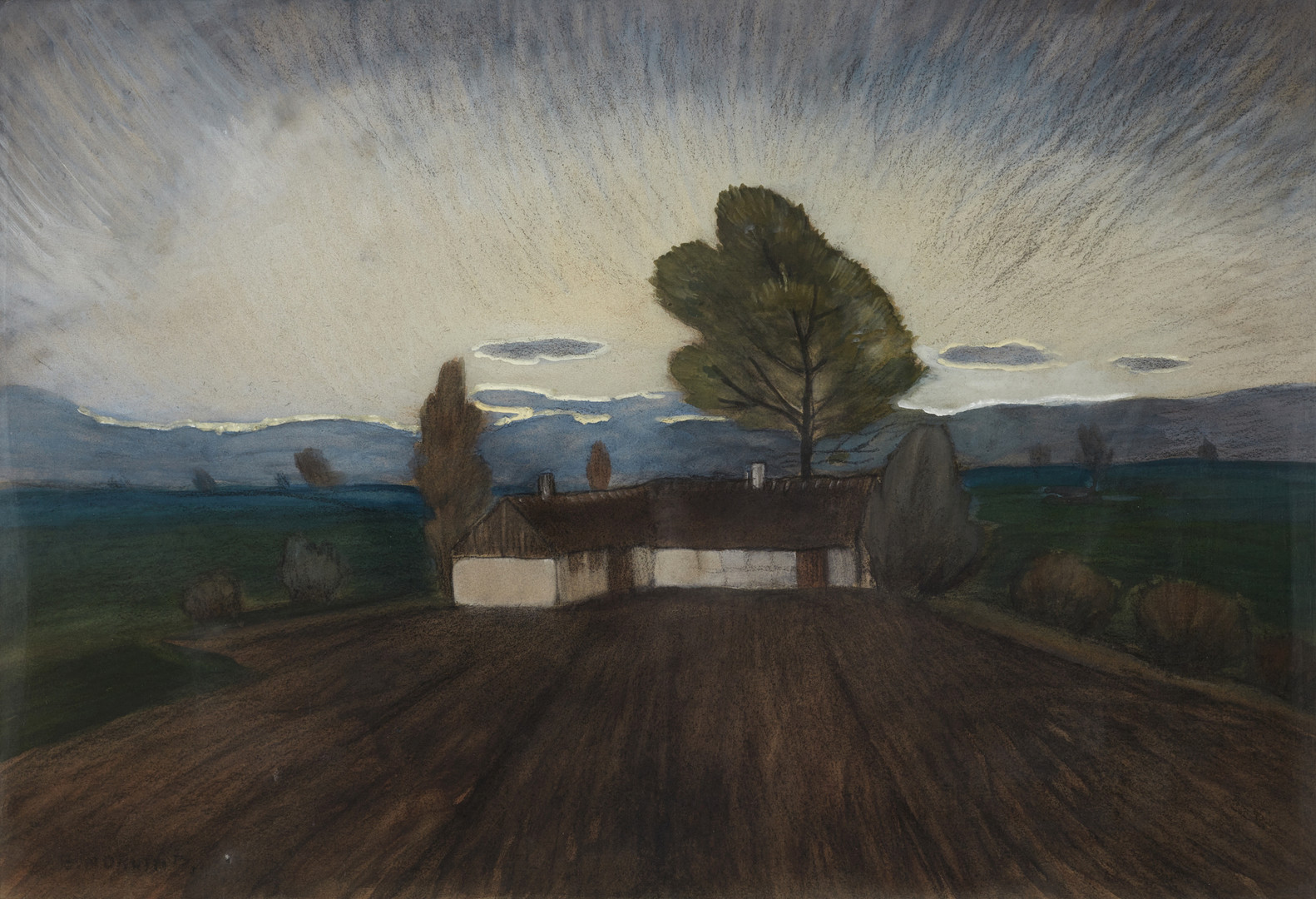 Skånelänga, 1910-tal, signerad E. Norlind, pastell.