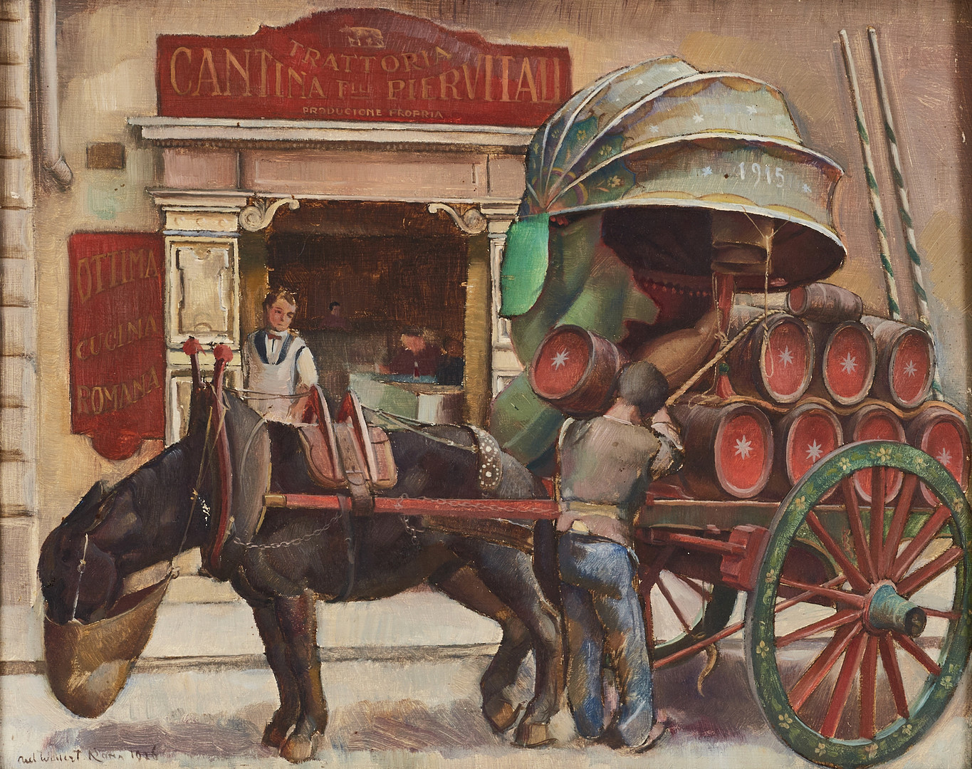 "Vino dei Castelli", signerad Axel Wallert, Roma 1926, olja på pannå.
