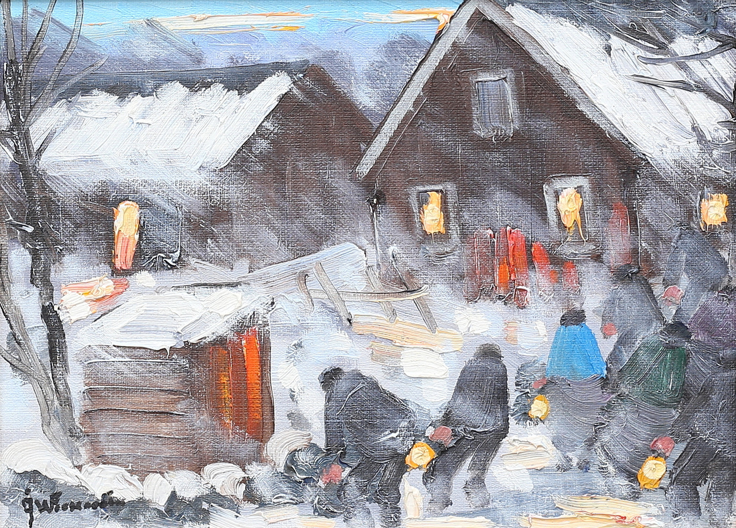 Vinter på gården, olja på duk, signerad.