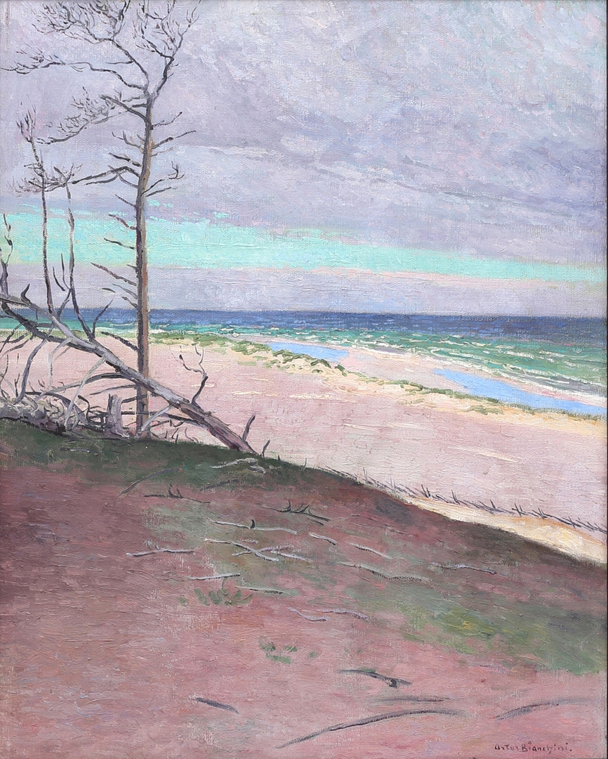 Strandparti, olja på duk, signerad.