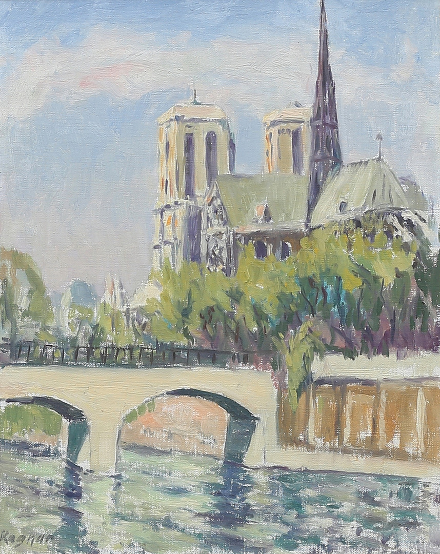 Notre Dame, olja på duk, signerad Ragnar.