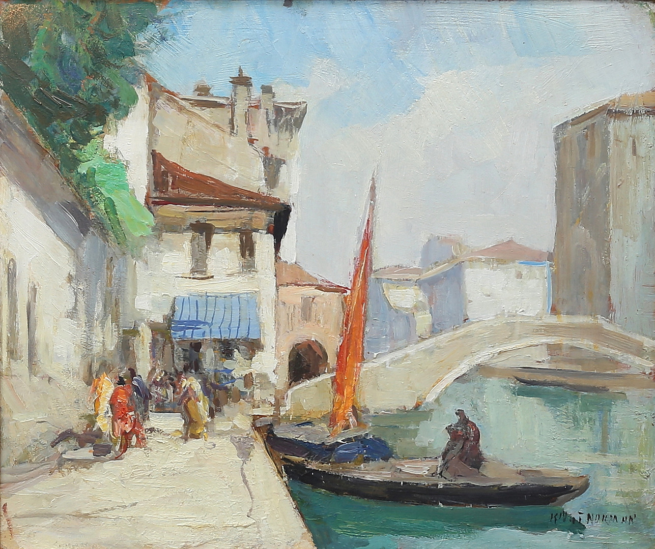 Motiv från Venedig. Olja på pannå, signerad.