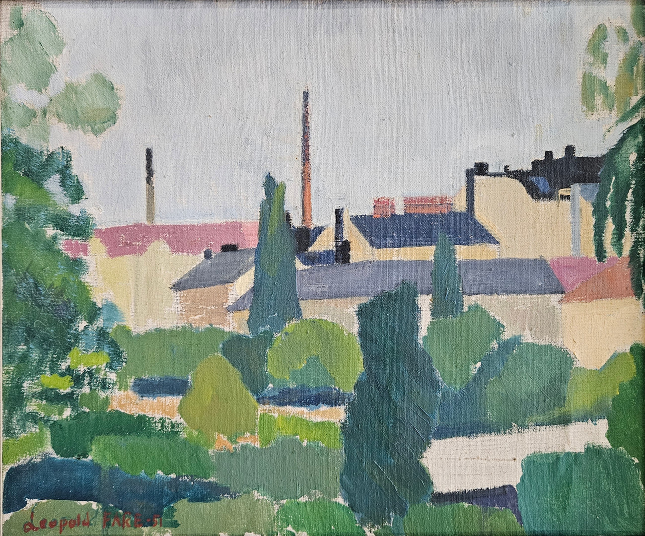 TILLSKRIVEN. Stadsmotiv från Stockholm. Olja på duk, signerad Leopold Fare och daterad -51.