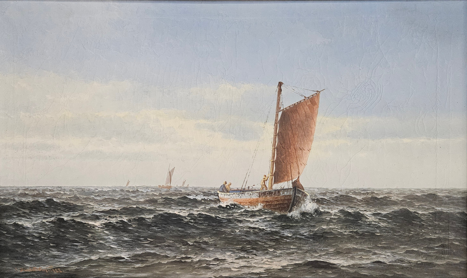 Segelbåtar. Olja på duk, signerad Th. Sandström och daterad 1922.