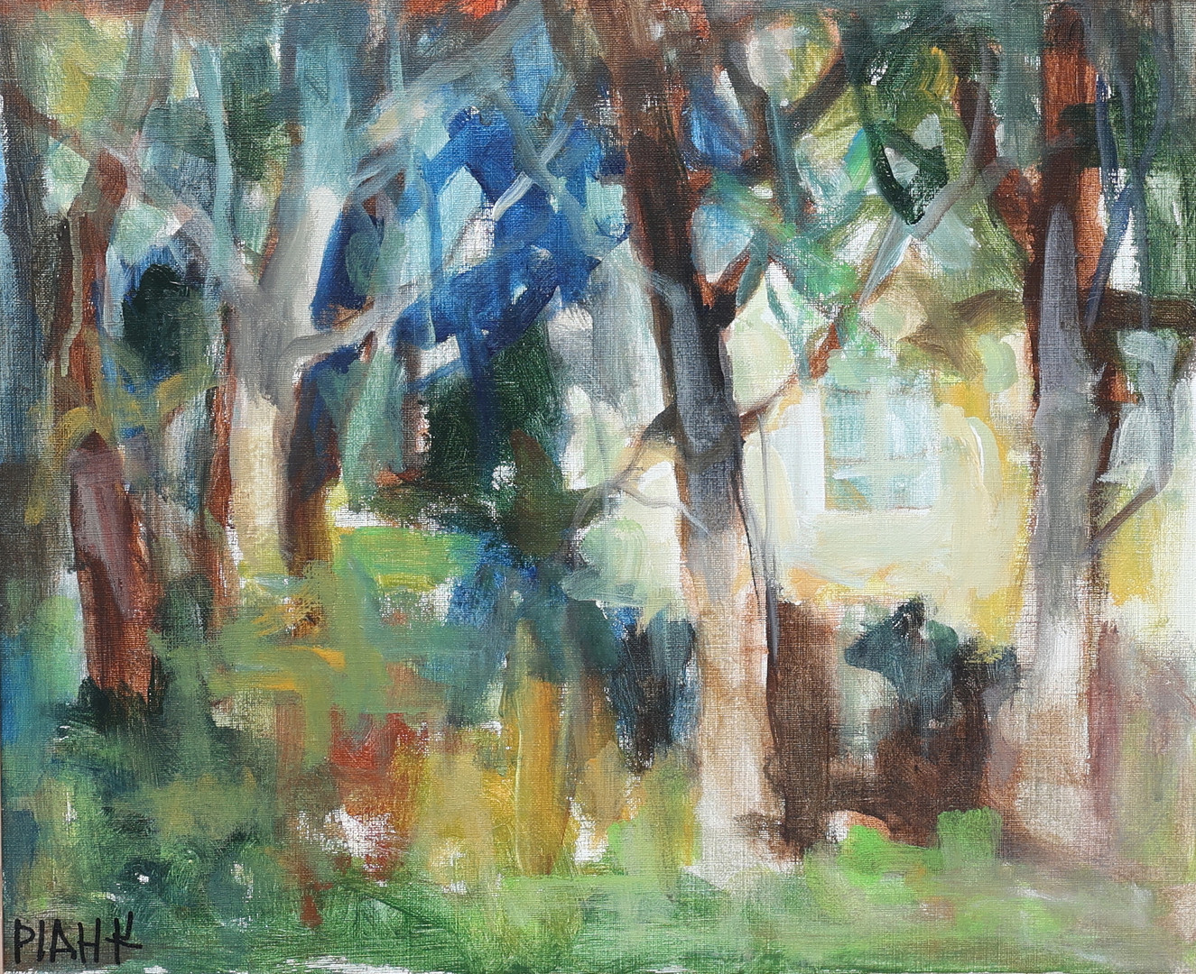 Olja på duk, "Grannens hus", signerad.