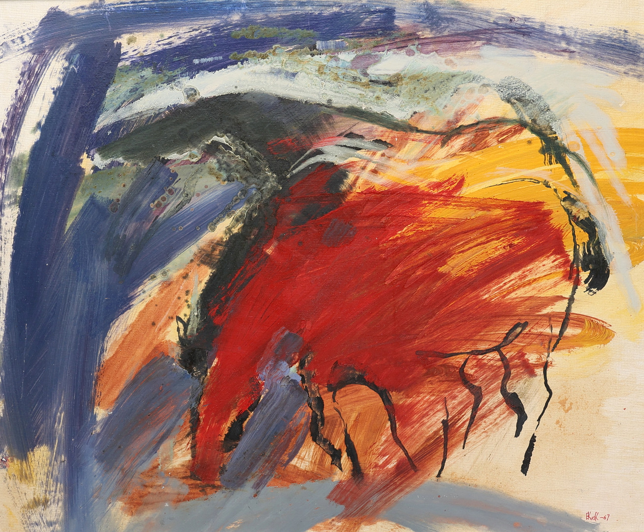 Eugen Kask, Olja på pannå, "Hästar", signerad, daterad 67.