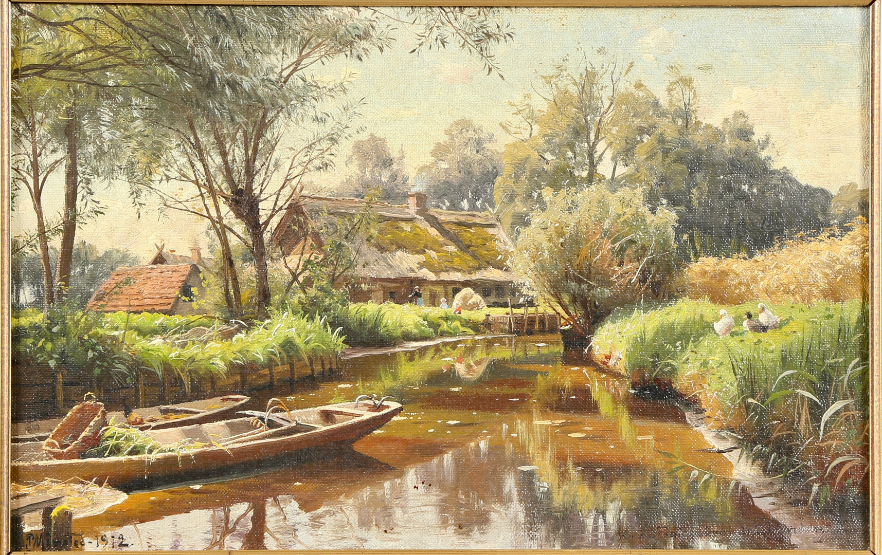 Åløb med huse, olie på lærred, 1912.