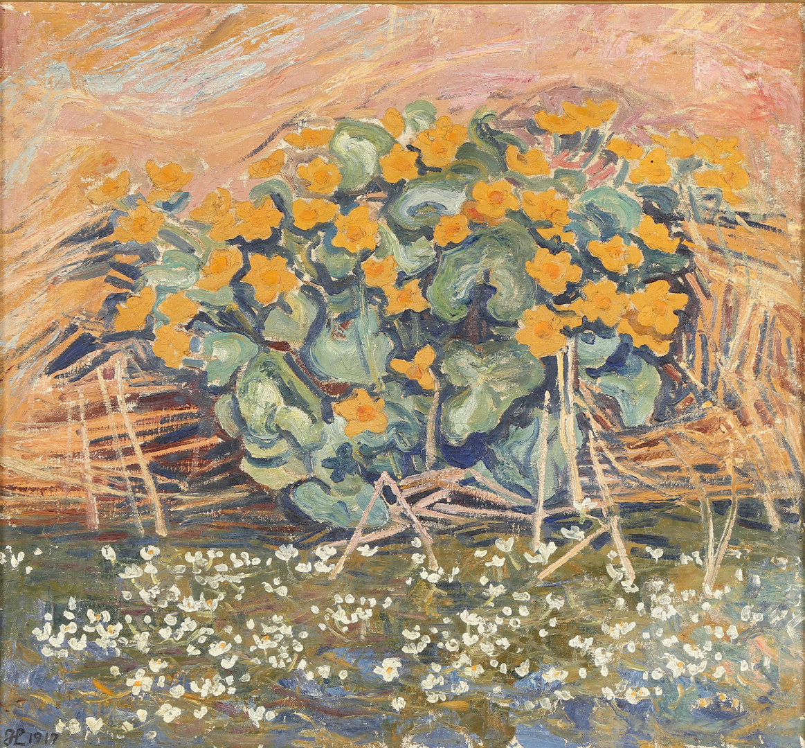 Forårsstudie af blomstrende engkabbeleje, olie på lærred, 1917.