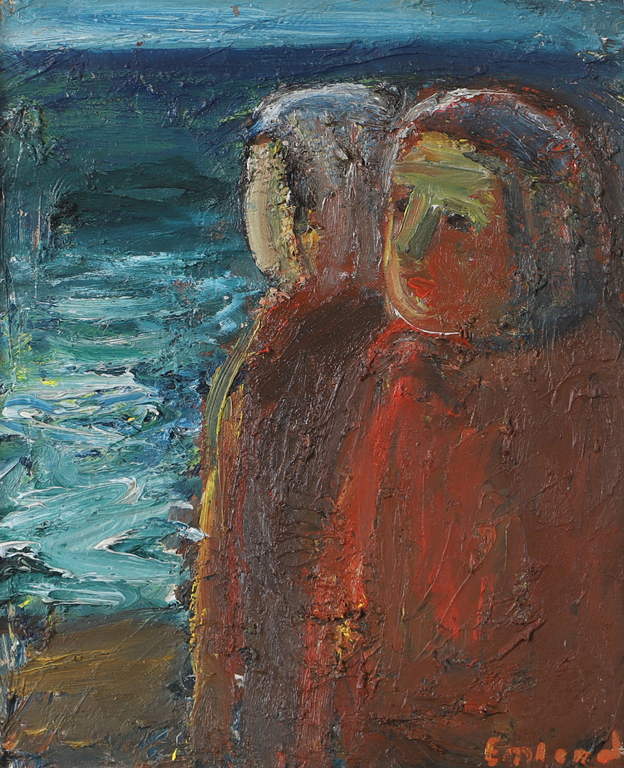 "Fiskarekvinnor", olja på duk, signerad Emland.