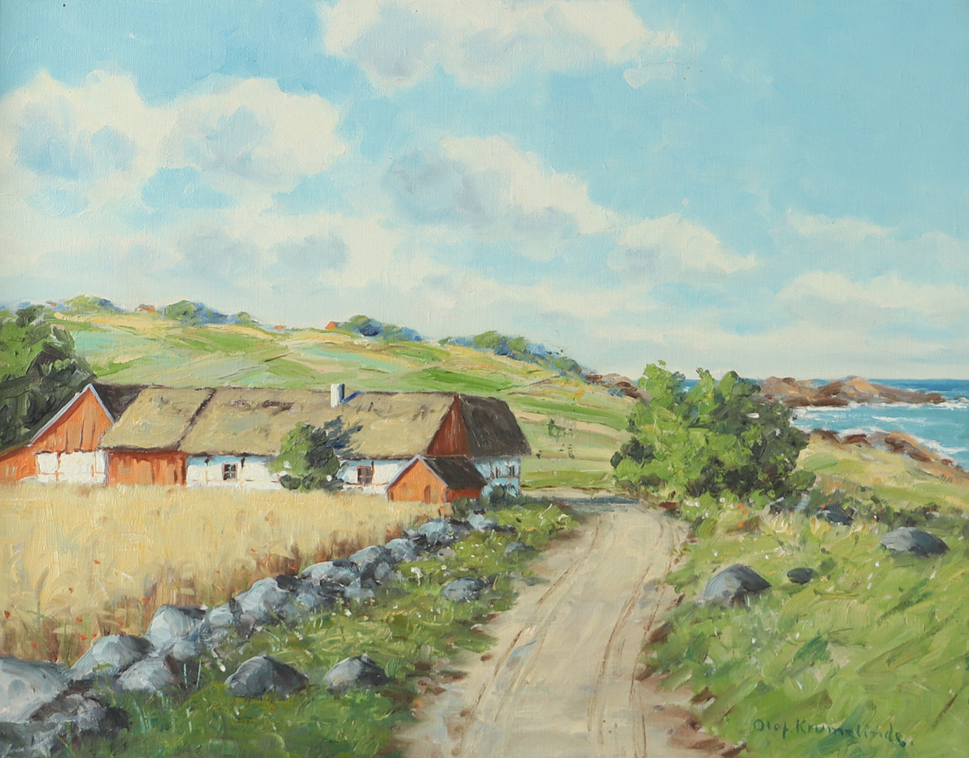 Gårdsmotiv, olja på duk, signerad.