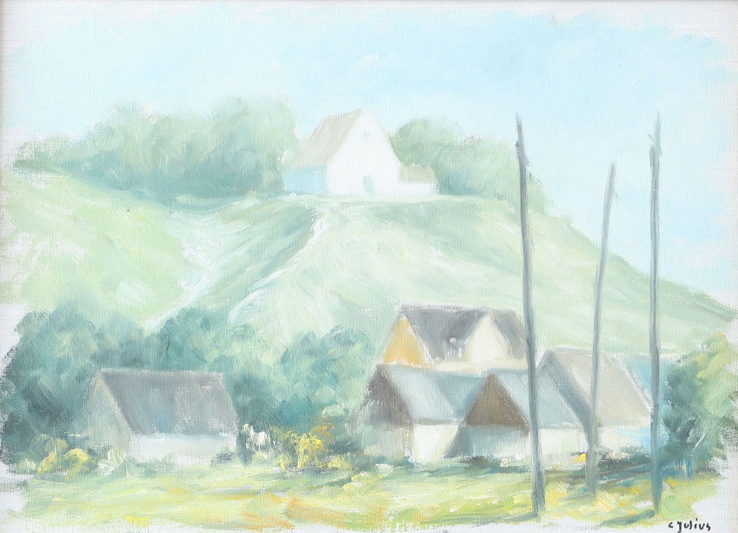 Kyrkbacken Ven, olja på duk, signerad C. Julius.