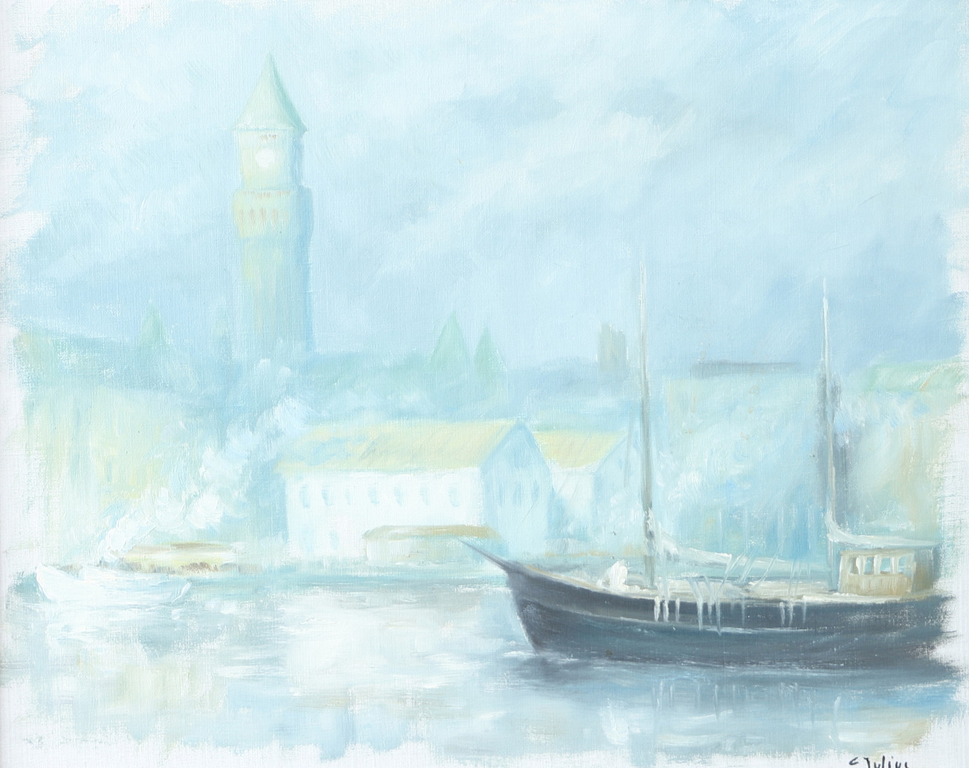 "Helsingborg", olja på duk, signerad C. Julius.