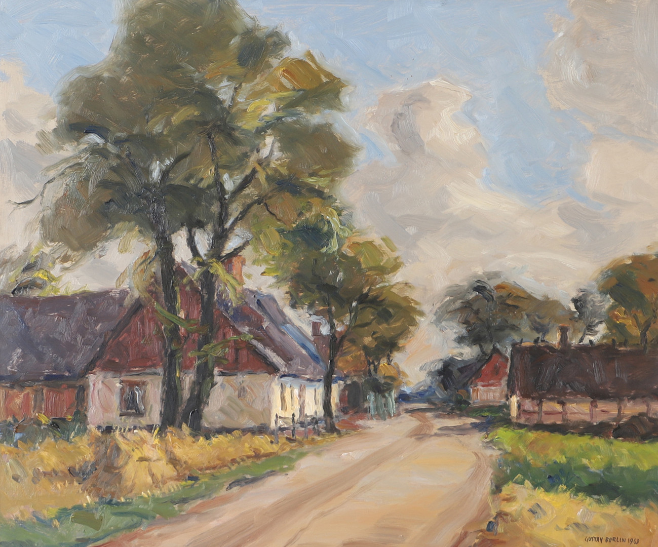 Motiv från V. Kärrtorp, olja på pannå, signerad 1963.