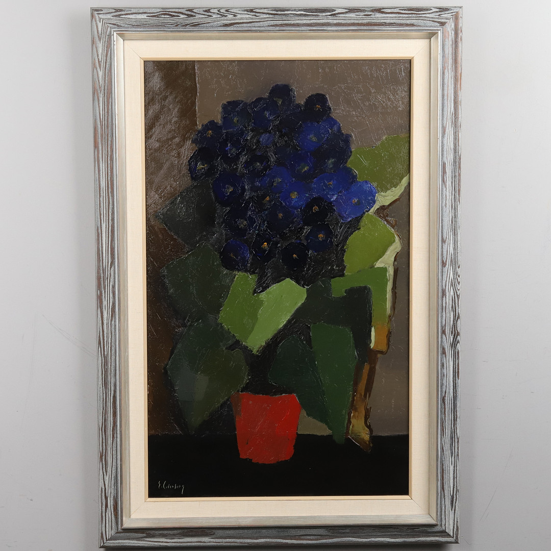 OLJA PÅ DUK, blomsterstilleben i modernistisk stil, signerad.