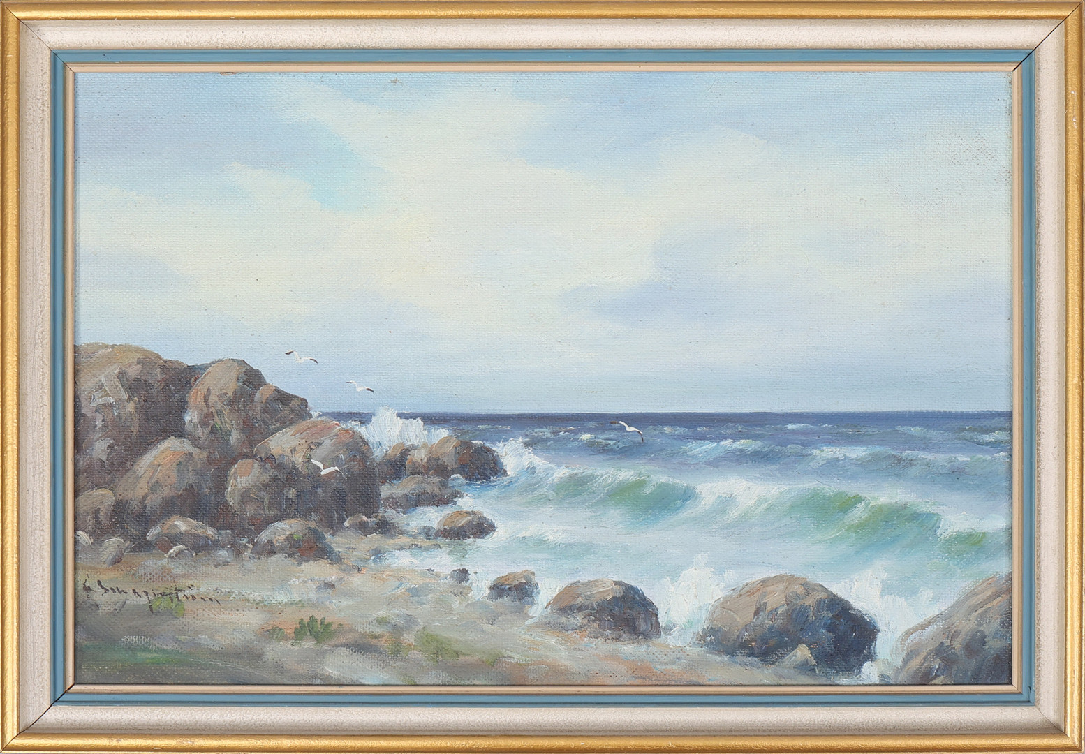 Strandmotiv, olja på pannå, signerad.