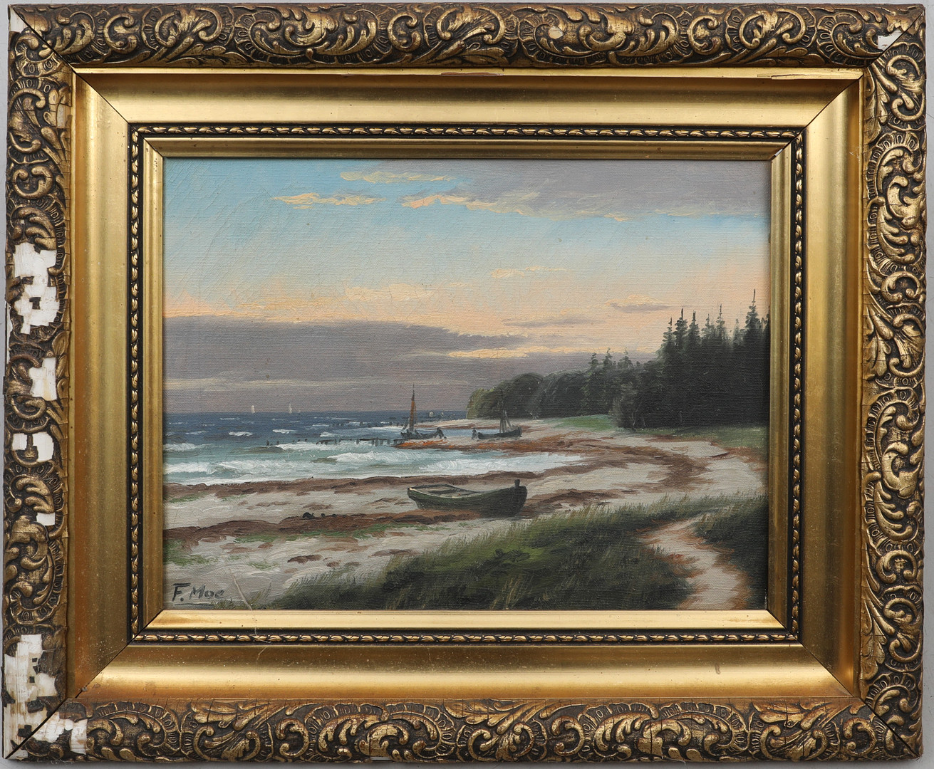 Olja på duk, hav och strand, signerad.