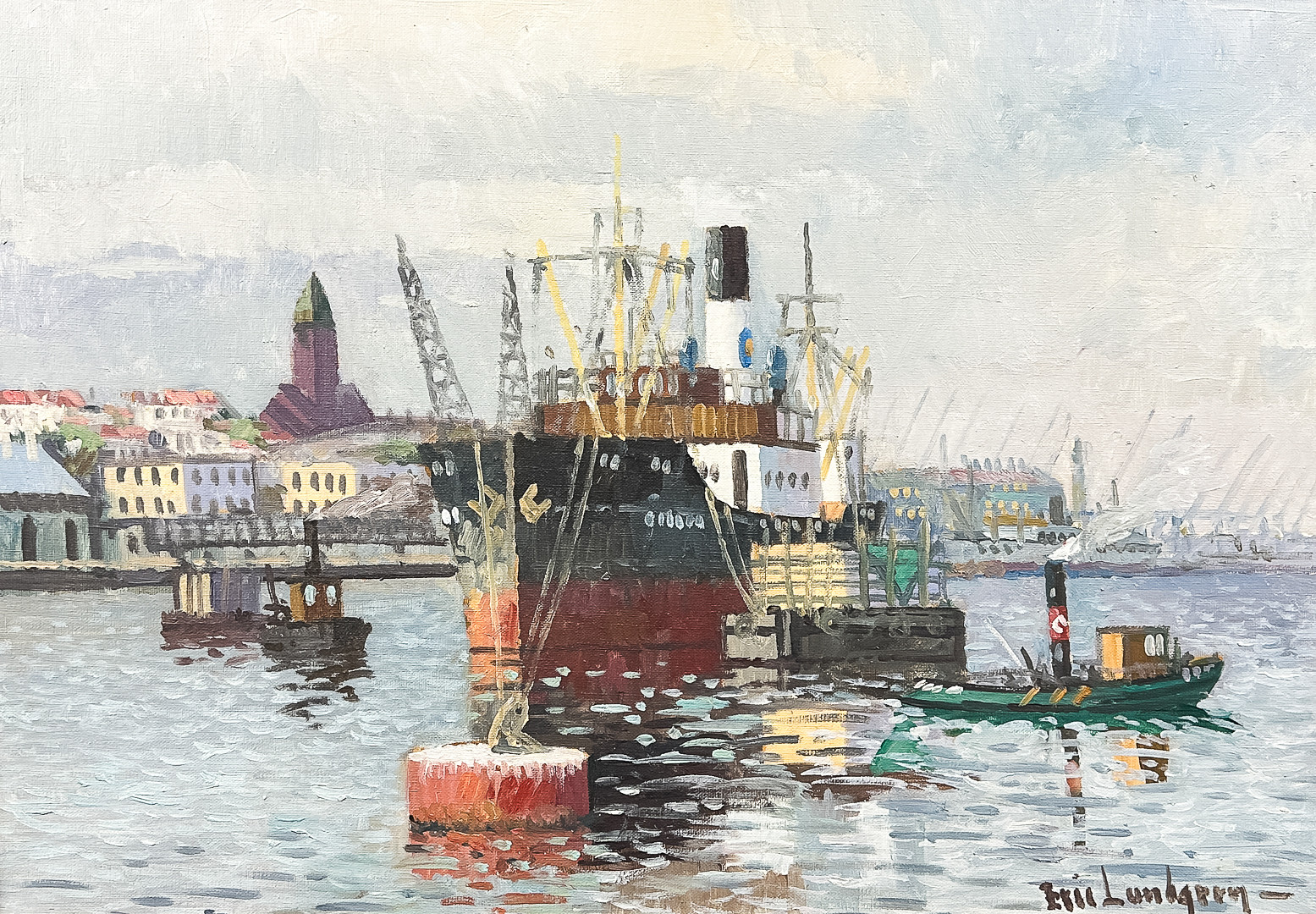 OLJA PÅ DUK, "Göteborgs hamn", signerad.