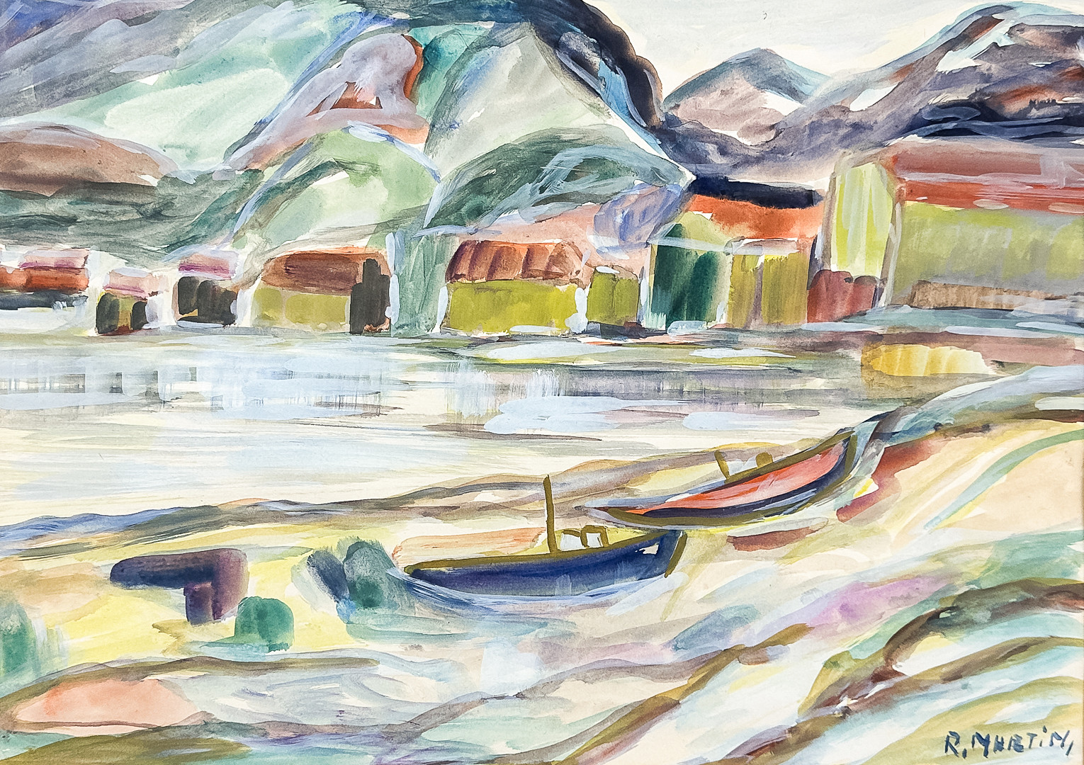 GOUACHE, Landskapsmotiv, Signerad R.Martin (Pseudonym).