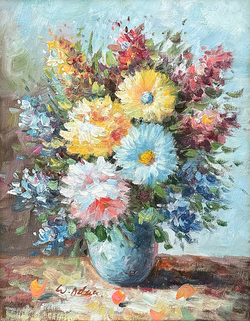 OLJA PÅ DUK, "Blomsterstilleben", signerad.