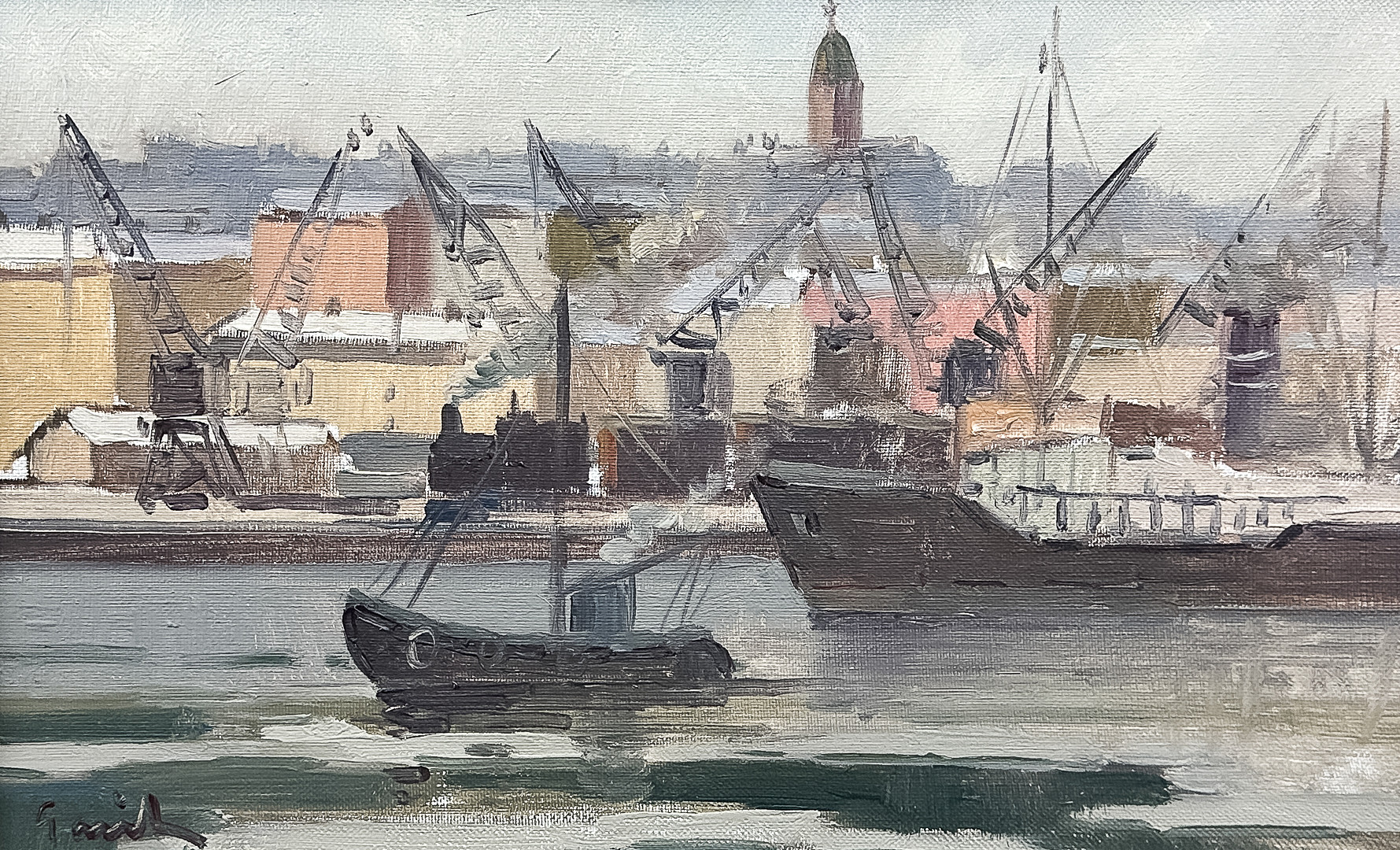 OLJA PÅ DUK, "Hamnen Göteborg"; signerad.