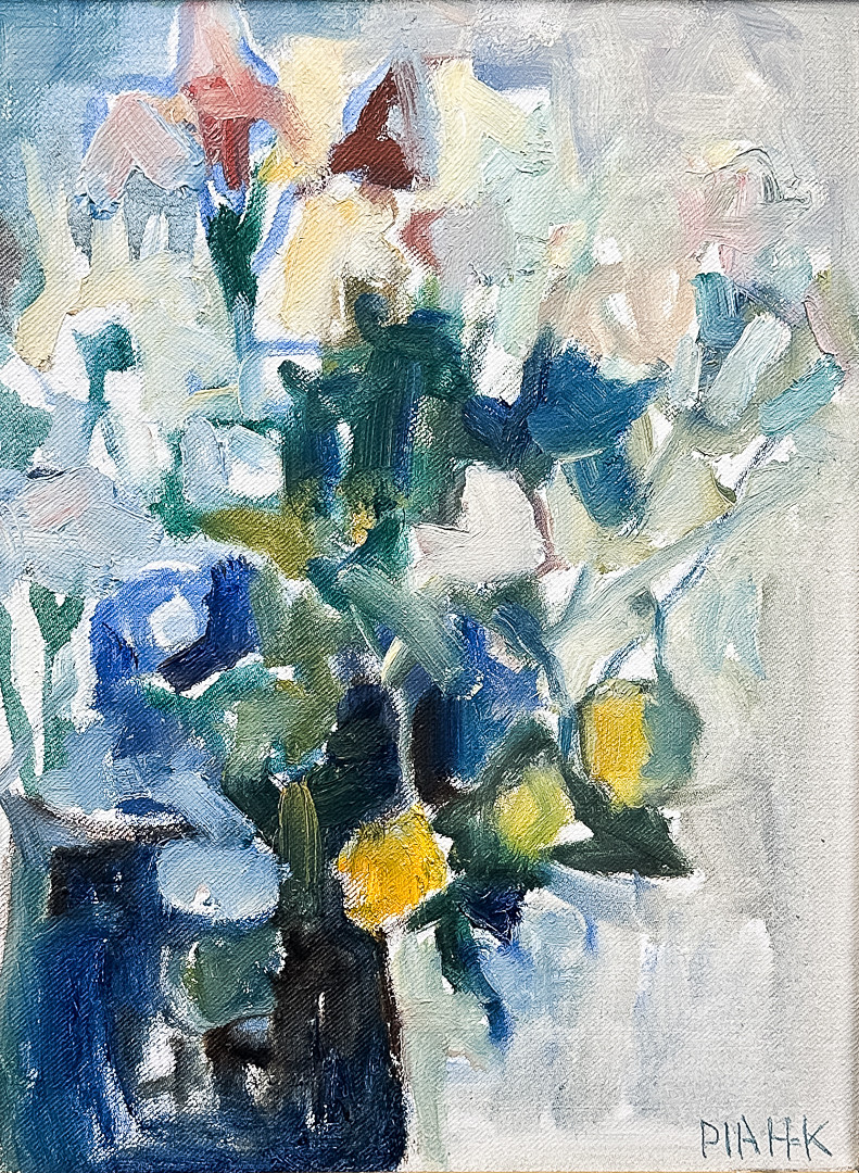 OLJA PÅ DUK, "Blomstudie", signerad.