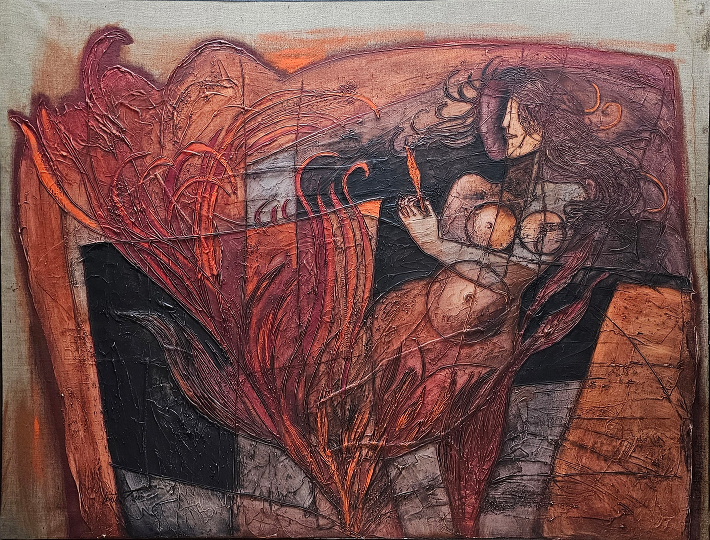 "Pájaro de fuego" 2001. Óleo/smatting sobre lienzo.