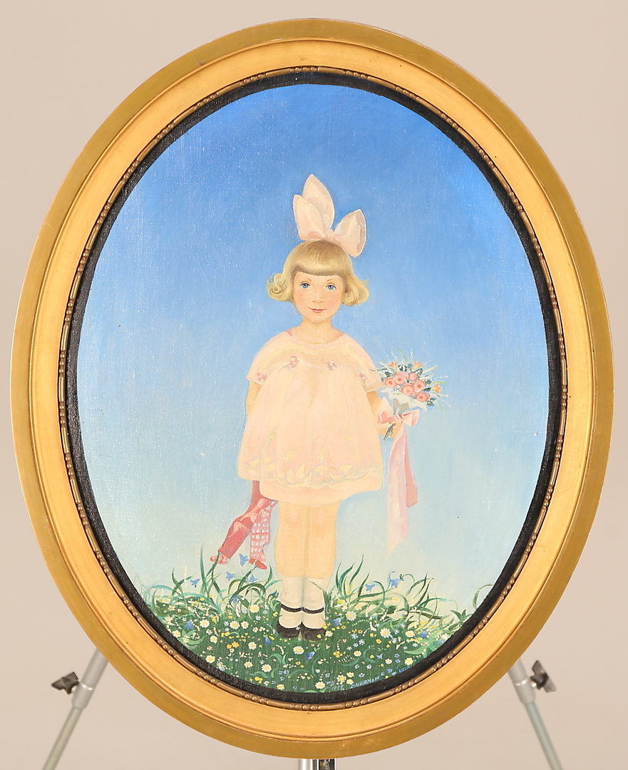 olja på duk, signerad Einar Nerman - maj 1922, flicka med bukett.