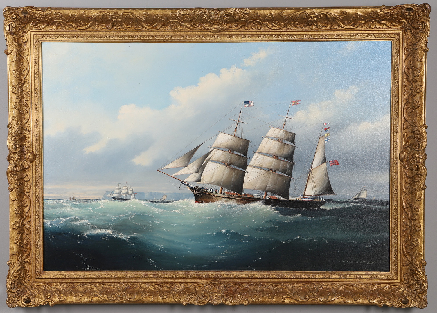 'ATHENE', AN AMERICAN CLIPPER IN CHOPPY WATERS.