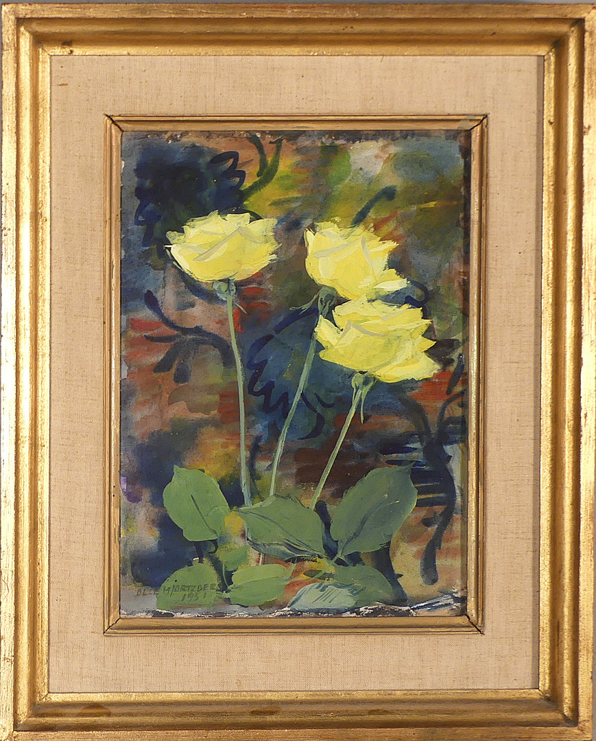 akvarell, stilleben med gula rosor, signerad 1951.